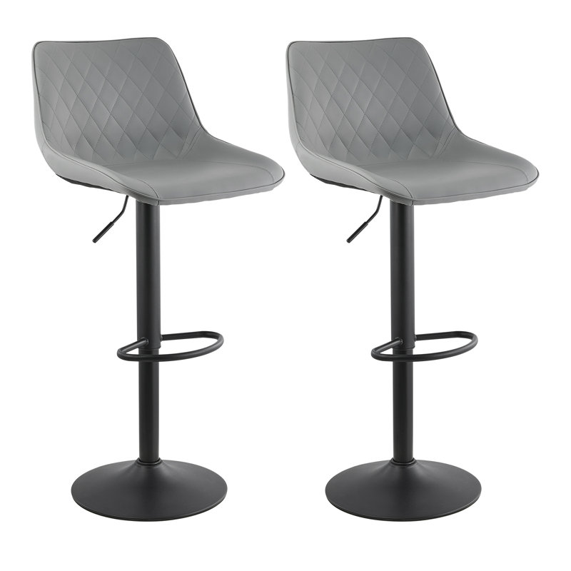 Aleatra Swivel Upholstered Faux Leather Adjustable Height Bar Stool, Grey