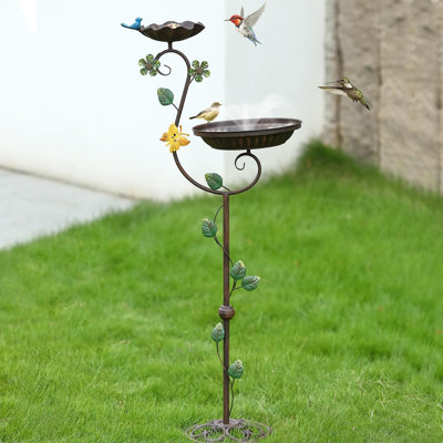 Emilina Metal Bird Baths for Outdoors 44 Height Cast Iron Pedestal Bird Bath and Feeder