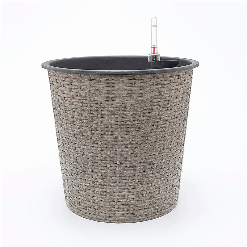 13 in.Gray Wicker Self-watering Planter, Gray, 12.2" H x 13.4" W x 13.4" D
