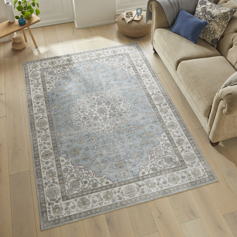 Traditional Light Blue Washable/Stain Guarded Area Rug , Rectangle 120 x 180 cm