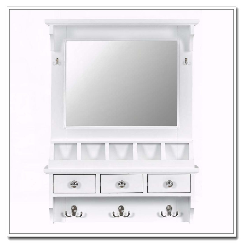 Meuble-lavabo flottant avec grand miroir, tiroirs, poches et crochets