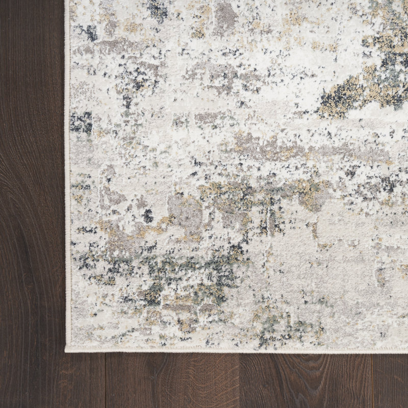 Distinctive Power Loom Synthetic Fibers Abstract Area Rug in Gray/Ivory