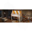 Lit mezzanine simple avec baldaquin, lumières DEL et bibliothèque, blanc-129746828