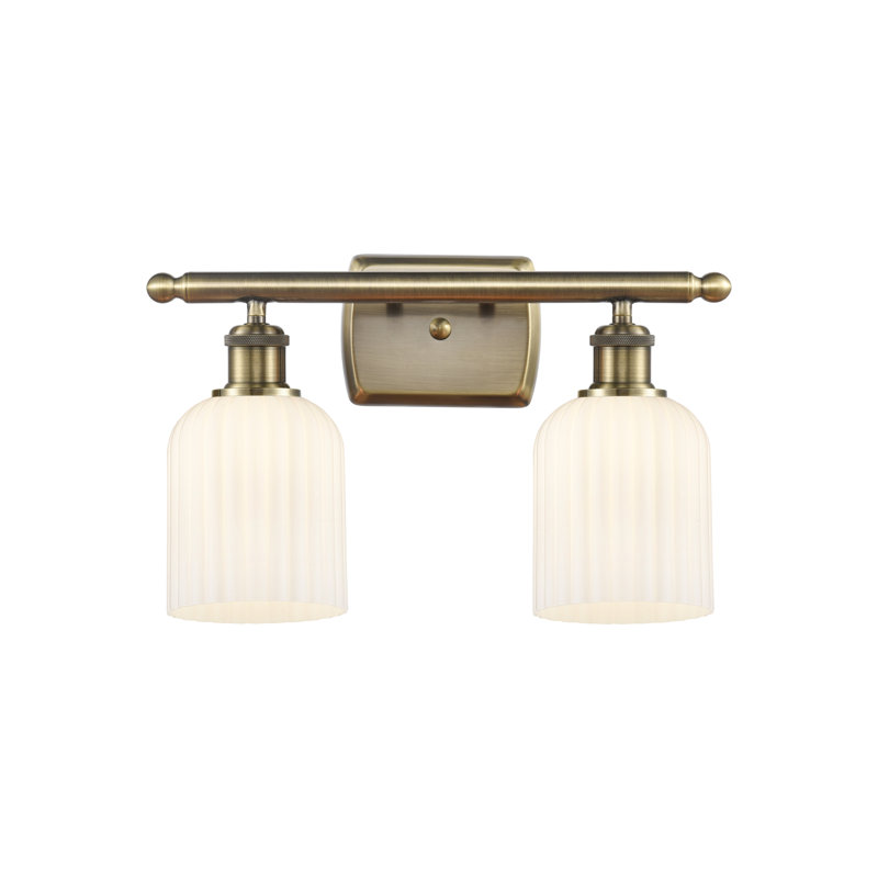 Brysin 15" W 2-Light Dimmable Metal Vanity Light with Glass Shades, Matte Black, Mercury