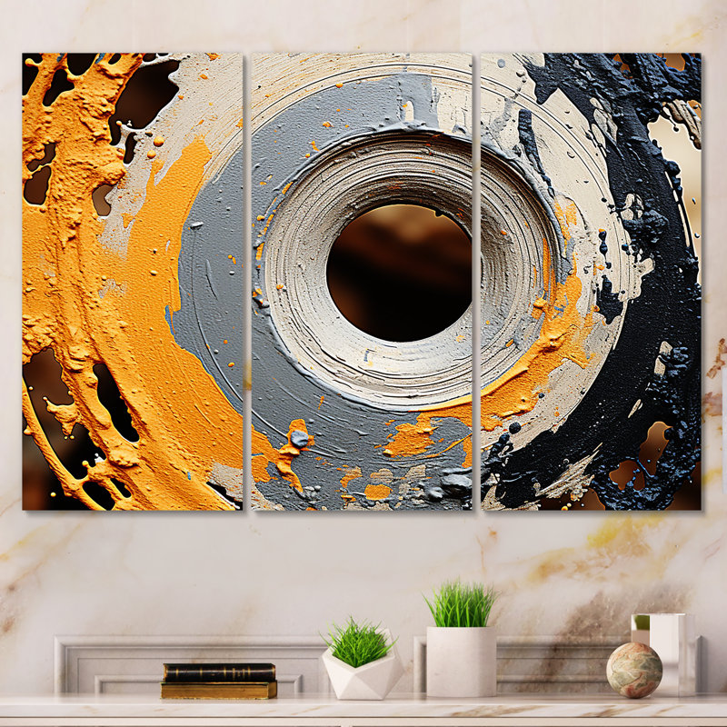 Spirale de pierre moderne gris et jaune - art abstrait spirales murales, Toile tendue, H 28 po x l 36 po x P 1 po