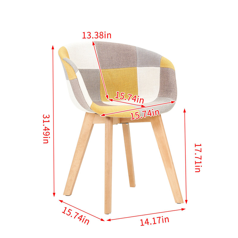 Fauteuil demi-tonneau l 15,74 po Kostiantyn avec siège patchwork, chaise de salle à manger pour la salle à manger