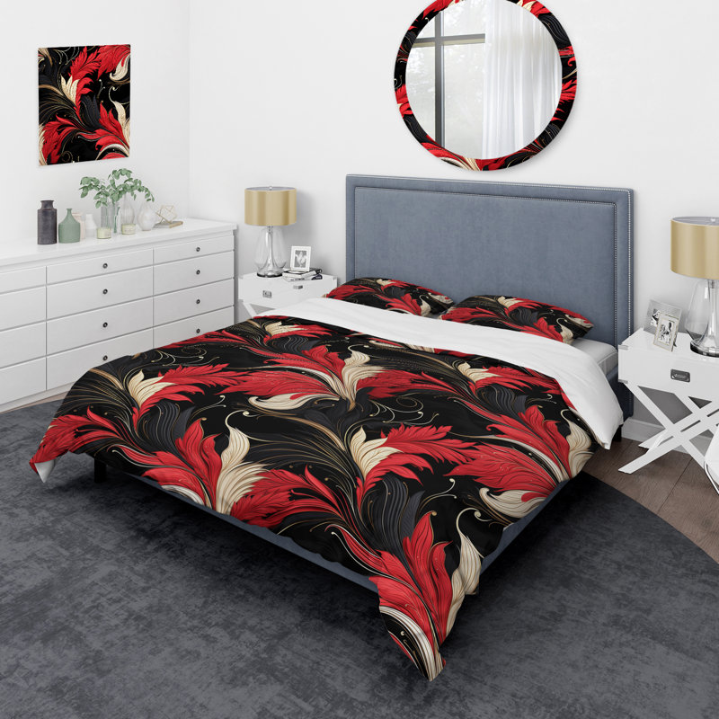 Ensemble de housse de couette Red & Balck Gloden Hollywood Glam Floral I - Floral