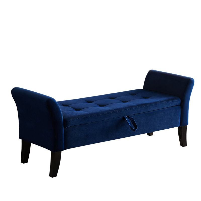 Banc de bout en velours bleu marine avec rangement - 51,5 po de longueur, canapé de salon de style moderne