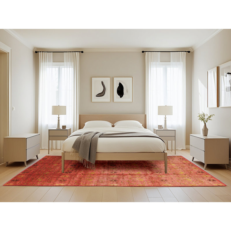 Tapis rouge à motif floral, Rectangle 5 pi x 8 pi