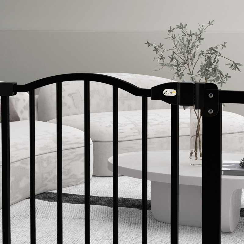 Pressure Mounted Pet Gate With Door, Black, 78" H x 80" W x 3.5" D