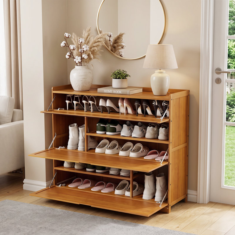 Range-chaussures à 5 niveaux avec 26 paires de portes et porte-chaussures en bambou