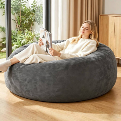 5FT Large Bean Bag Chair with Filler Memory Foam Filled,Comfy Plush Bean Bag,Adult Giant Bean Bag Living Room Bedroom Casual Reading Chair,Compressed Packaging