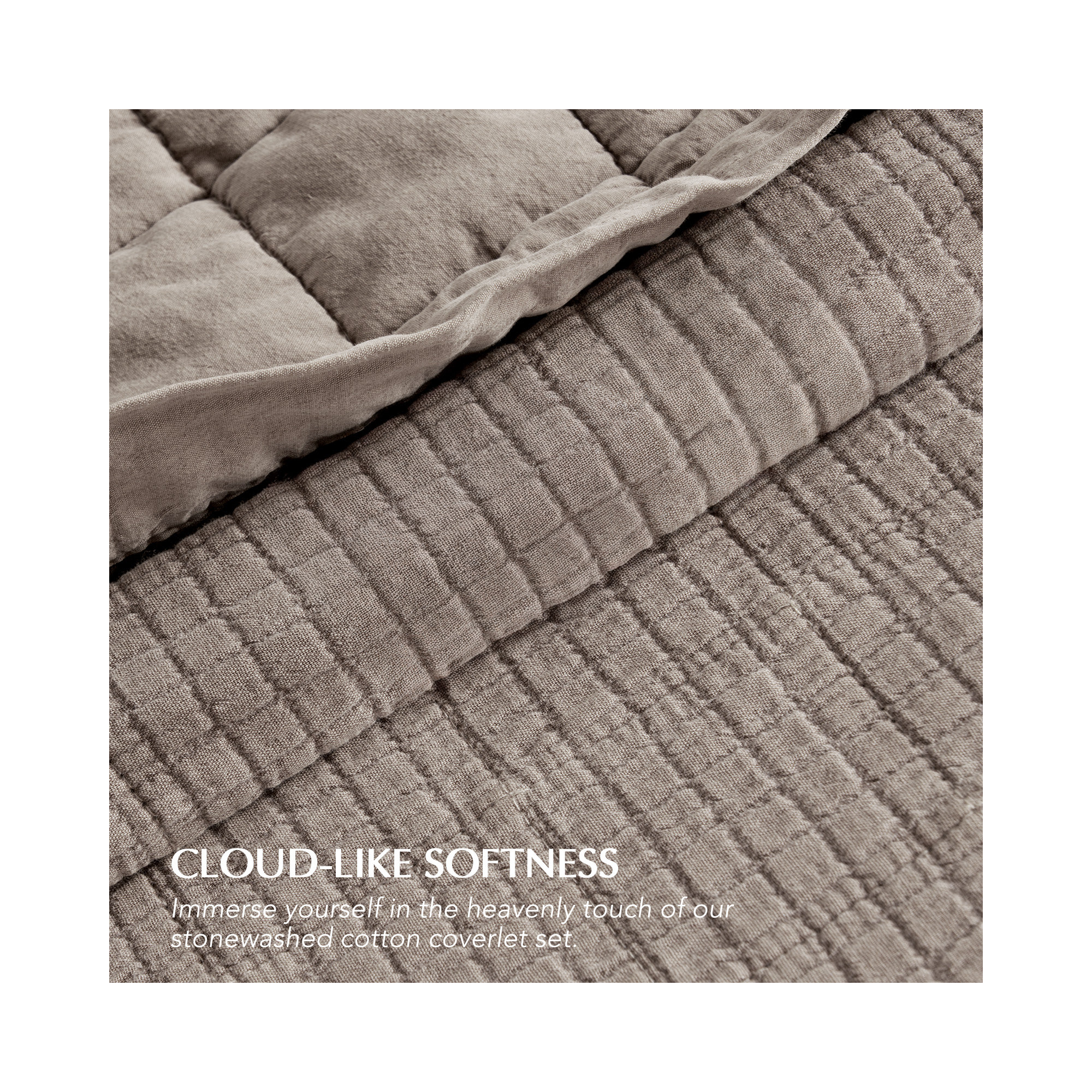 Stonewashed Crinkle Cotton Box Stitch Quilt Set, Mocha Brown, King Quilt + 2 King Shams