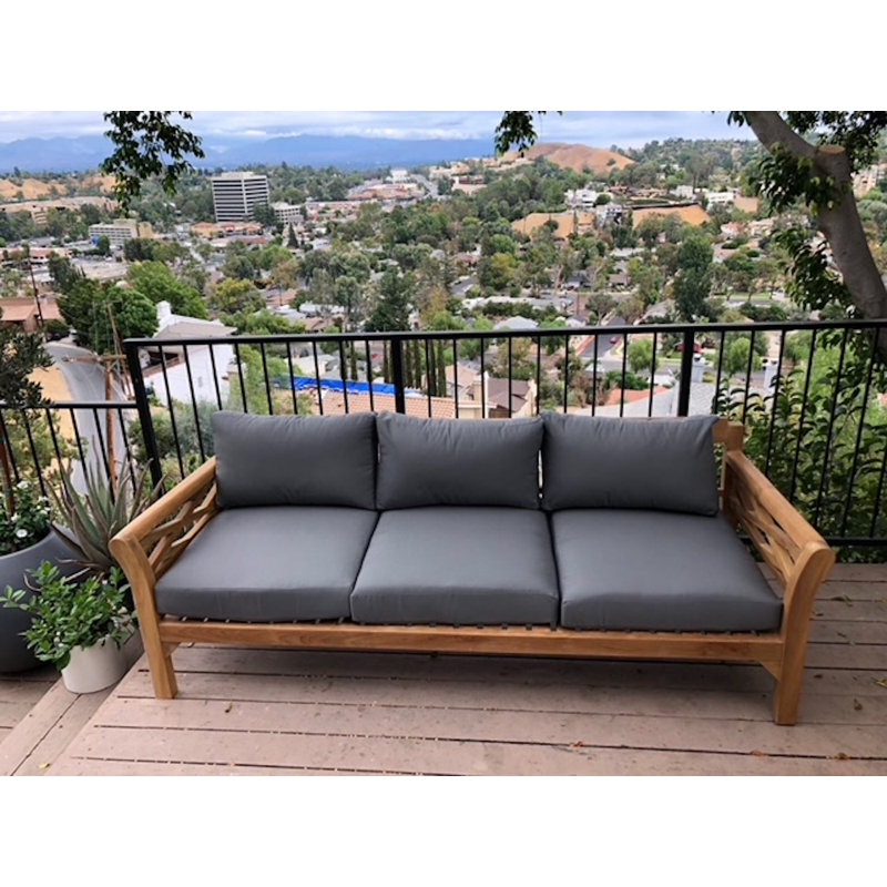 Susie 86'' Wide Teak Patio Sofa with Cushions, Spectrum Eggshell
