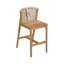 Tabouret d'extérieur en bois de teck avec coussin beige, ensemble de 2