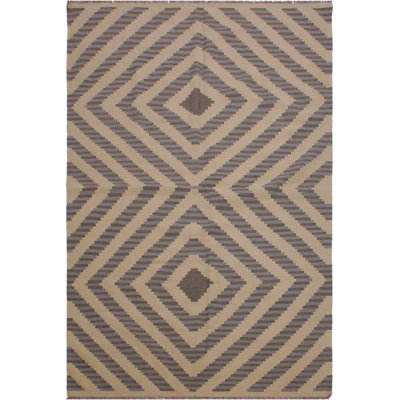 Tapis beige en laine beige 5 pi 1 po x 7 pi 2 po one-of-a-kind fait main kilim Crofoot