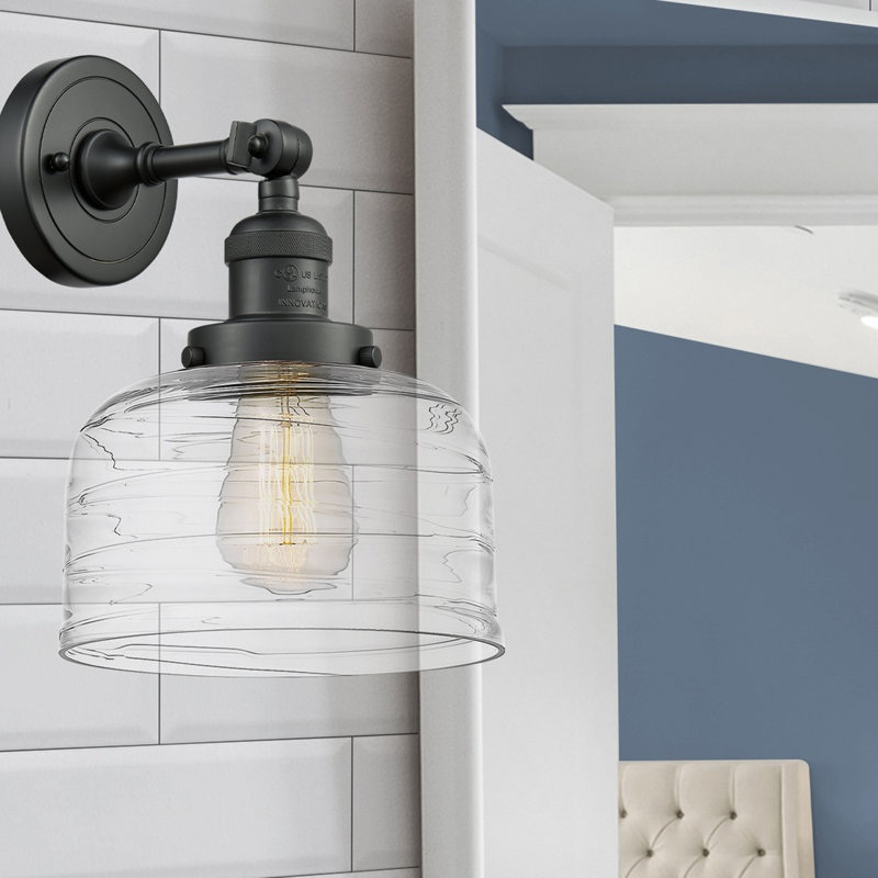 Applique murale 1 lumière 8 po Bell, Noir mat, Ampoule non incluse, Tourbillon déco transparent