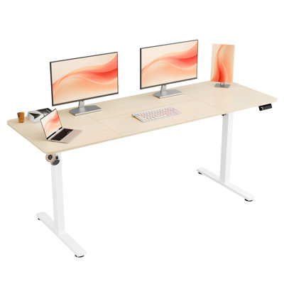 ERGOMAKER Electric Standing Desk，Height Adjustable Desk，67 x 23.6 Inches，with Splice Board，Child Lock & Memory Function,Golden Oak