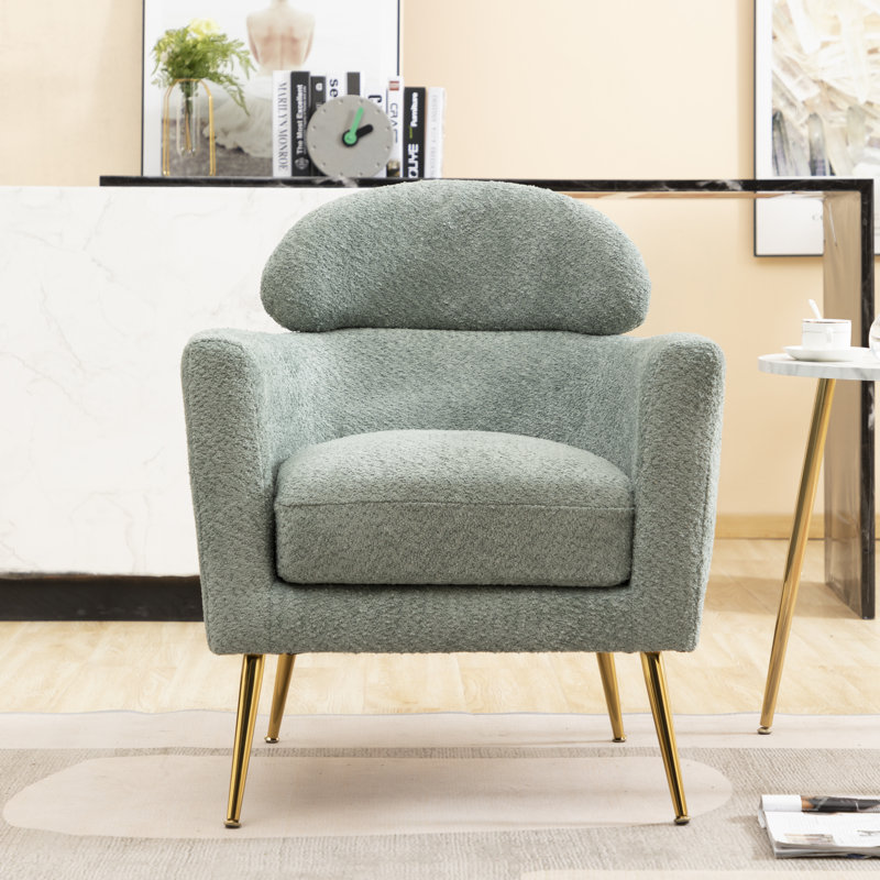 Demetrius 30'' W Barrel Armchair with Flared Metal Feet, Green Polyester Blend