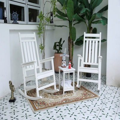Ensemble de chaises berçantes toutes saisons avec table d'appoint, ensemble de chaises berçantes 3 pièces avec texture en bois
