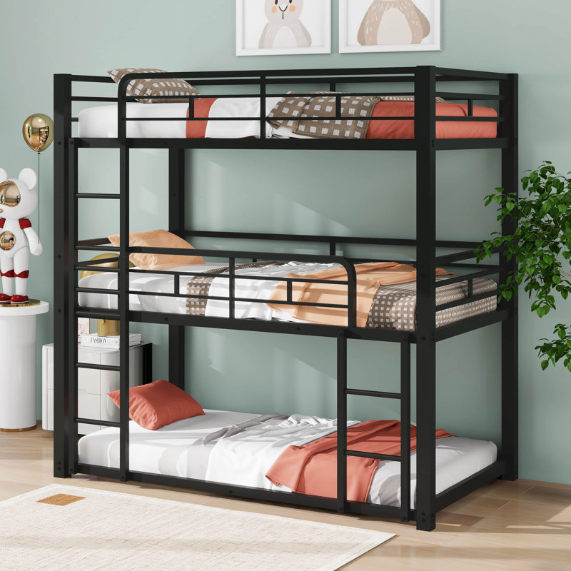 Lowell Kids Twin Over Twin Over Twin Bunk Bed, Black