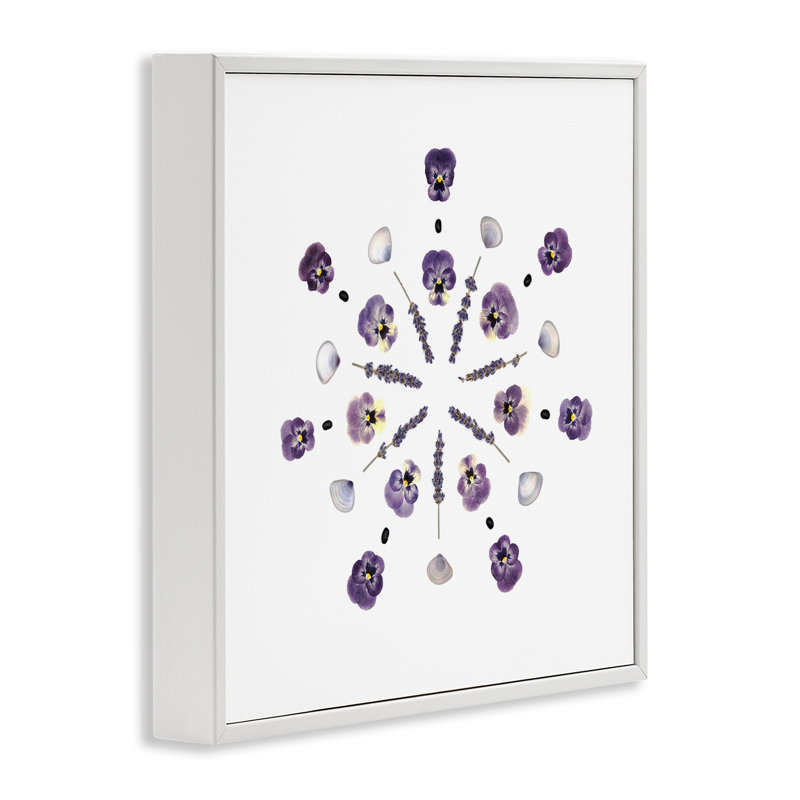 Pensées et lavande symétrique, estampe numérique, conception par Beth Adoette, Encadrement giclée blanc côtier