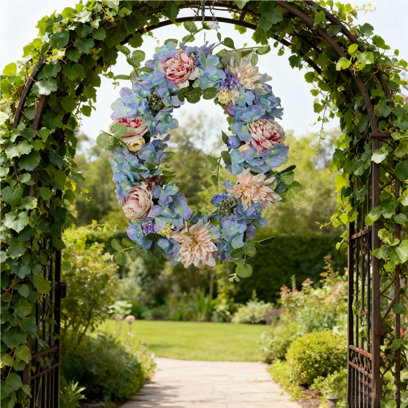 Simulation pivoine hortensia bleu porte d'entrée couronne, pour décor de fenêtre de fête de mariage intérieur intérieur fête de mariage