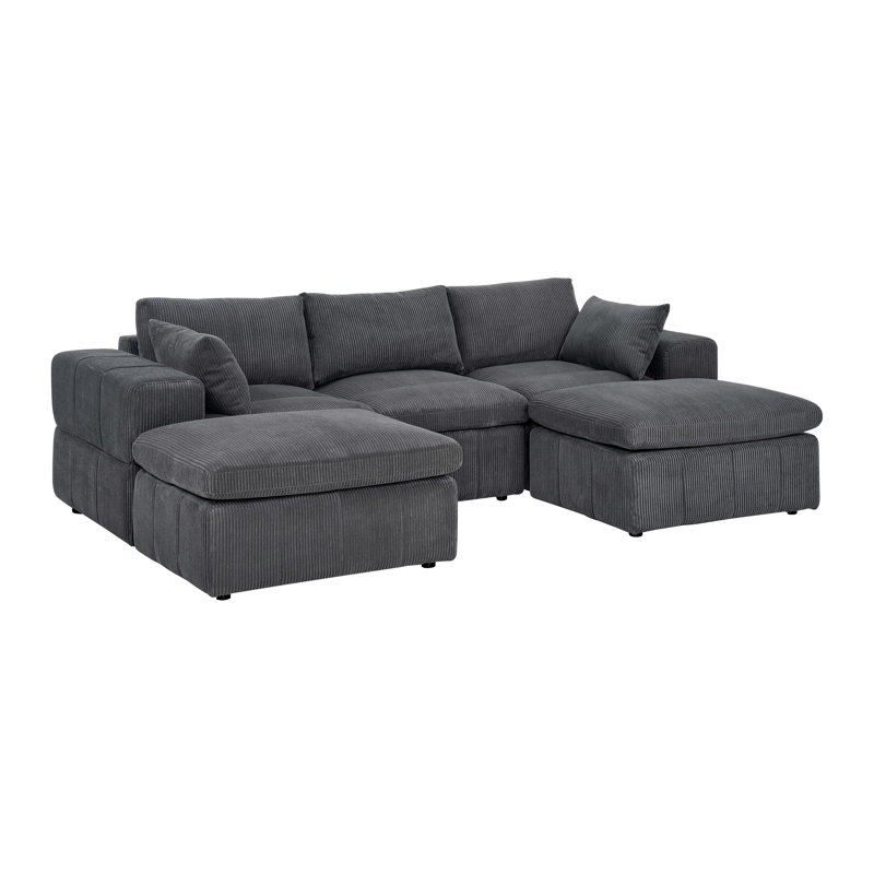 Princescy Corduroy Modular Sectional, Dark Gray Corduroy