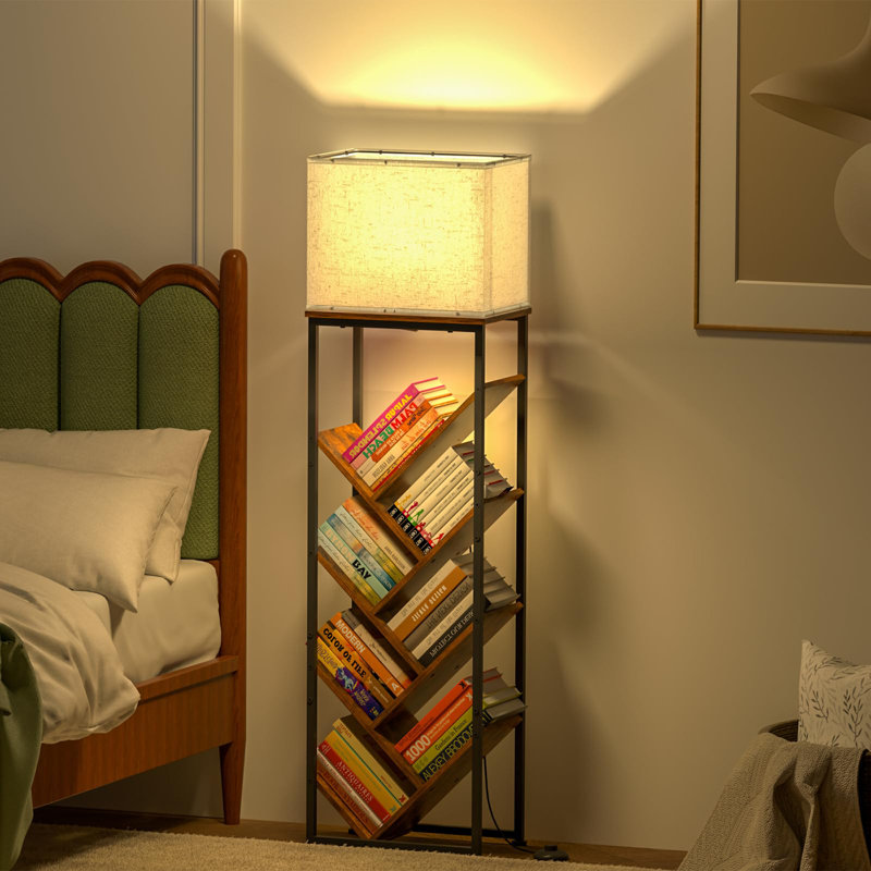 8-Tier Tree Bookshelf With Led Light – Adjustable 3-Mode Lamp For Hardcover Books, Space-Saving Floor Shelf With Foot Pedal Control