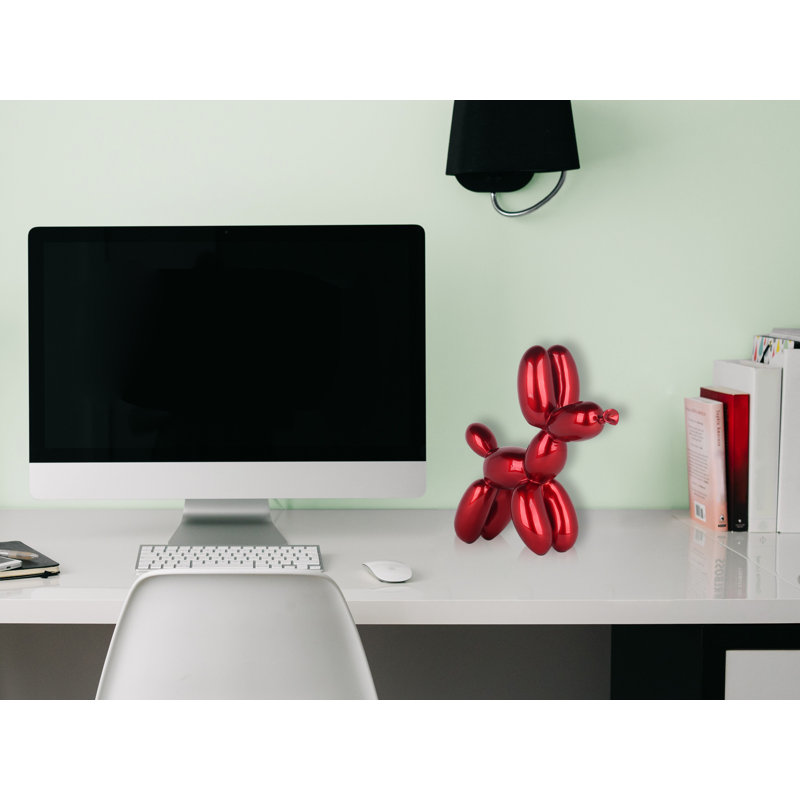 Dog Balloon Large Resin Statue, 62cm H x 64cm W x 23cm D, Red