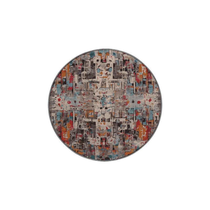 Machine Washable Gray Area Rug, Round 5'