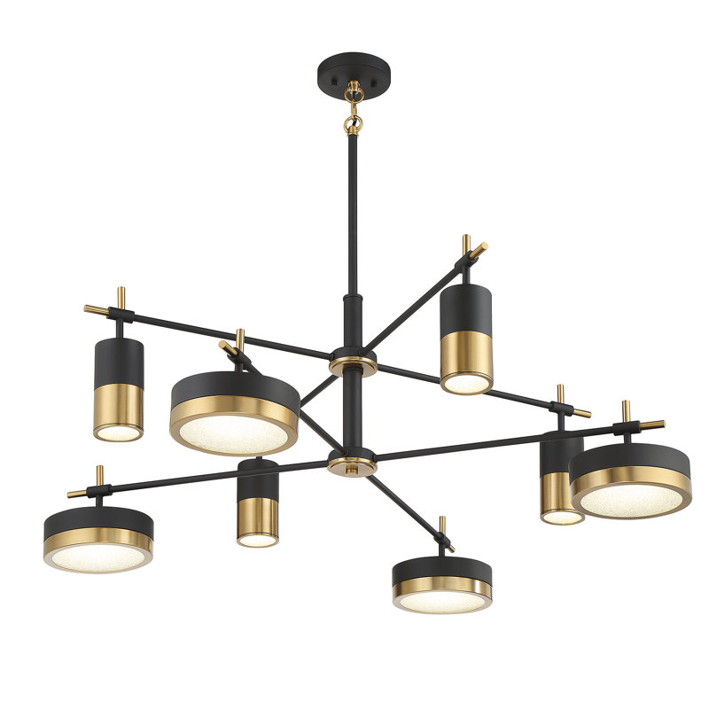 Modern Matte Black and Brass 8-Light LED Chandelier