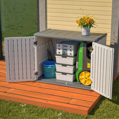28 Cu. Ft. Weather-Resistant HDPE Horizontal Outdoor Storage Shed with Lockable Doors, Ivory White