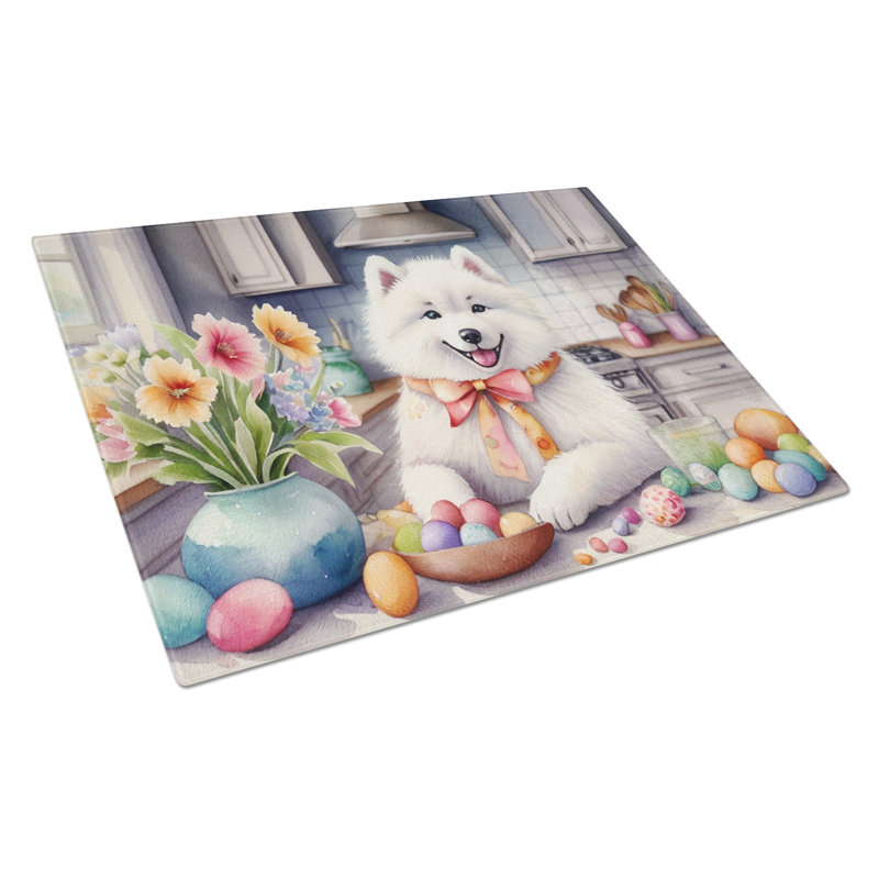 Decorating Easter Samoyed Glass Cutting Board