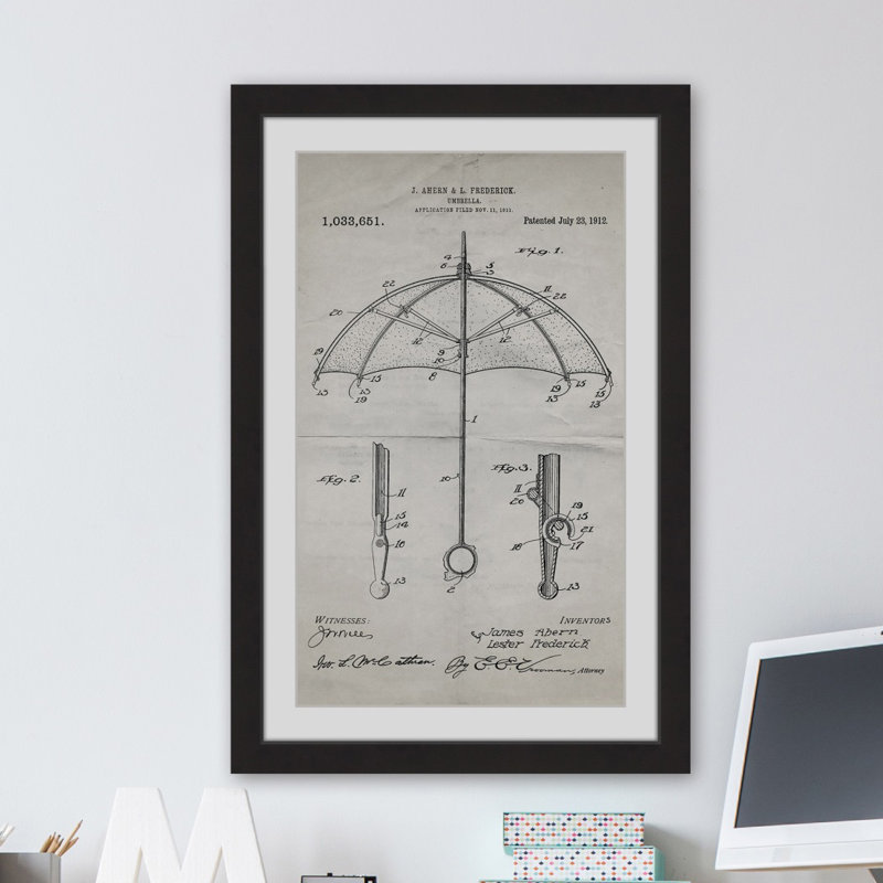 « parasol 1912 old paper » par steve king, reproduction d’art encadrée, H 36 po x l 24 po x P 1,5 po