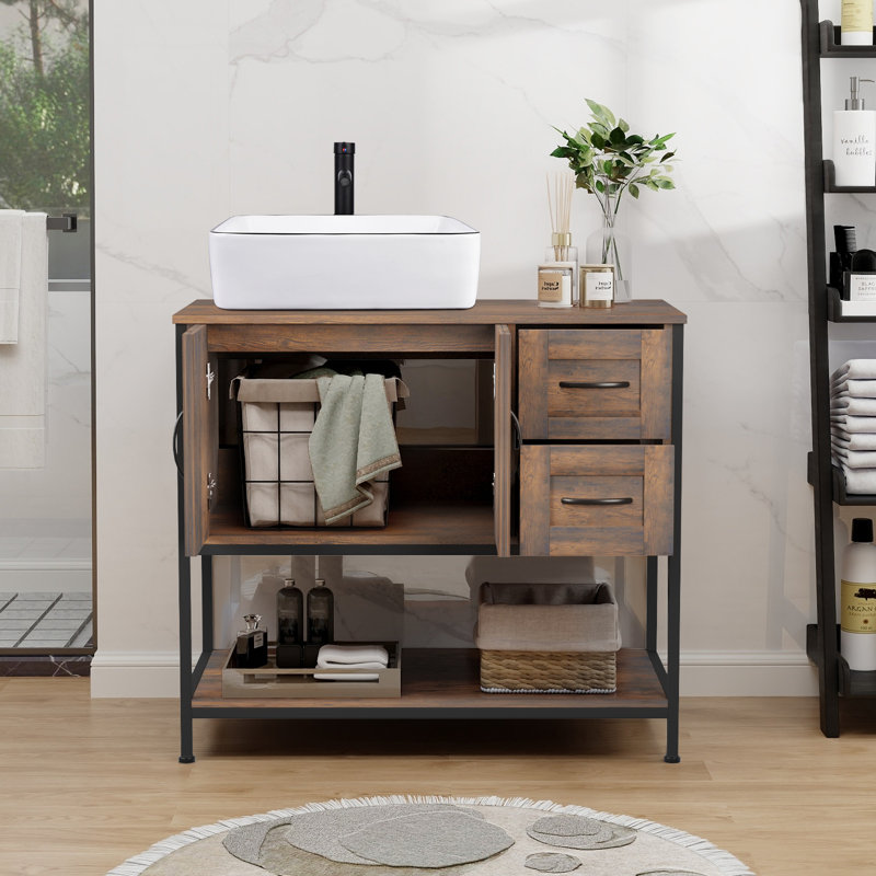 36'' Free-Standing Farmhouse Single Bathroom Vanity With Sink, White