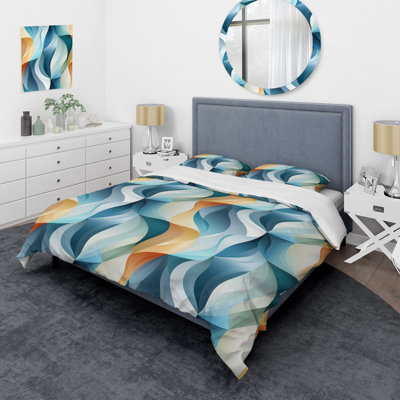 Blue Geometric Wave Tranquility - Ensemble de housse de couette géométrique