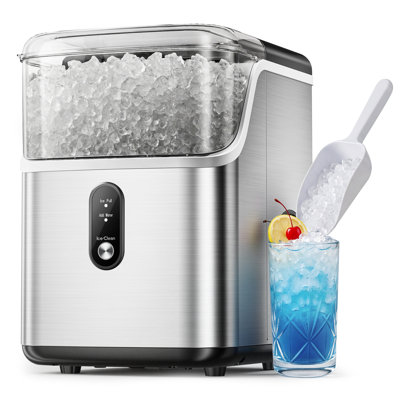 Simzlife 35 Lbs. Daily Production Nugget Stainless Steel Kitchen Countertop Ice Makers, Chewable Ice Maker Machine for Camping and Party