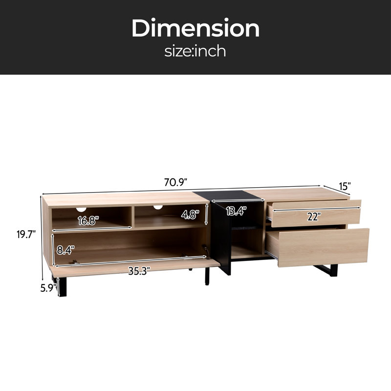 Crédence de rangement l 70,9 po, Bois naturel / noir
