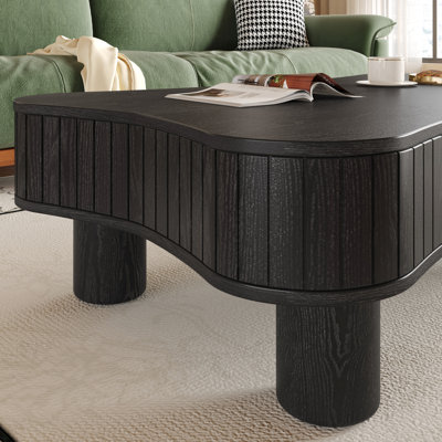 Table basse relevable de 42 po pour petits espaces de salon, système hydraulique silencieux, 3 compartiments de rangement, conception sécurisée pour les angles, montage rapide, espace principal noir 42 po, panneau cannelé réglable.