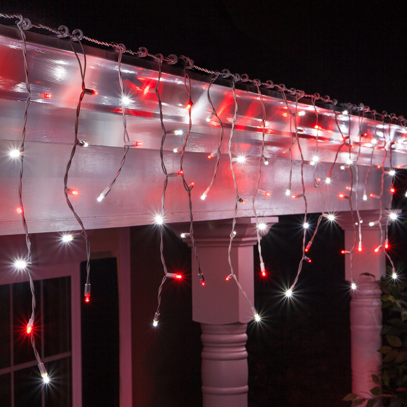 LED Icicle Lights, Red/Cool White