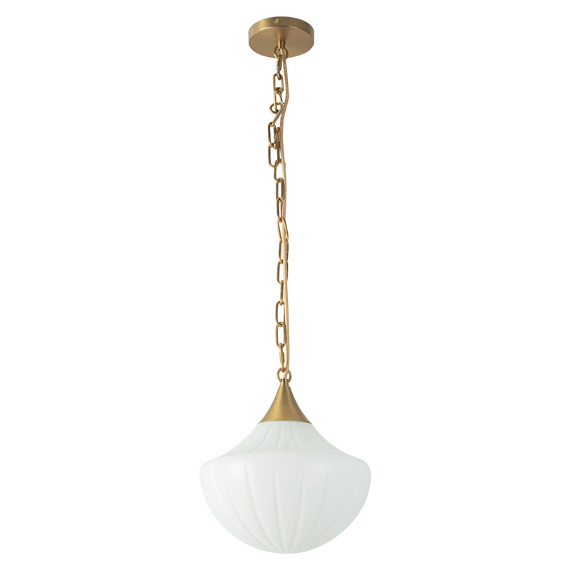 Luminaire suspendu en or brossé 12 po Ashwell avec verre opale nervuré Ashwell, 12 po, Or brossé / nervuré brillant