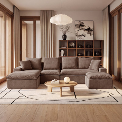 Canapé d'angle modulaire en forme de L de 235 cm (92,5 po) avec ressorts ensachés et assise profonde, 2 pièces, style moderne, canapés rembourrés pour salon, couleur café
