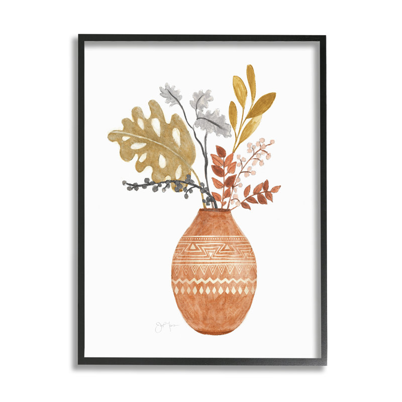 Botanical Plant Still Life Boho, motif aztèque à motif noir, estampe numérique, art texturé par Tava Studios