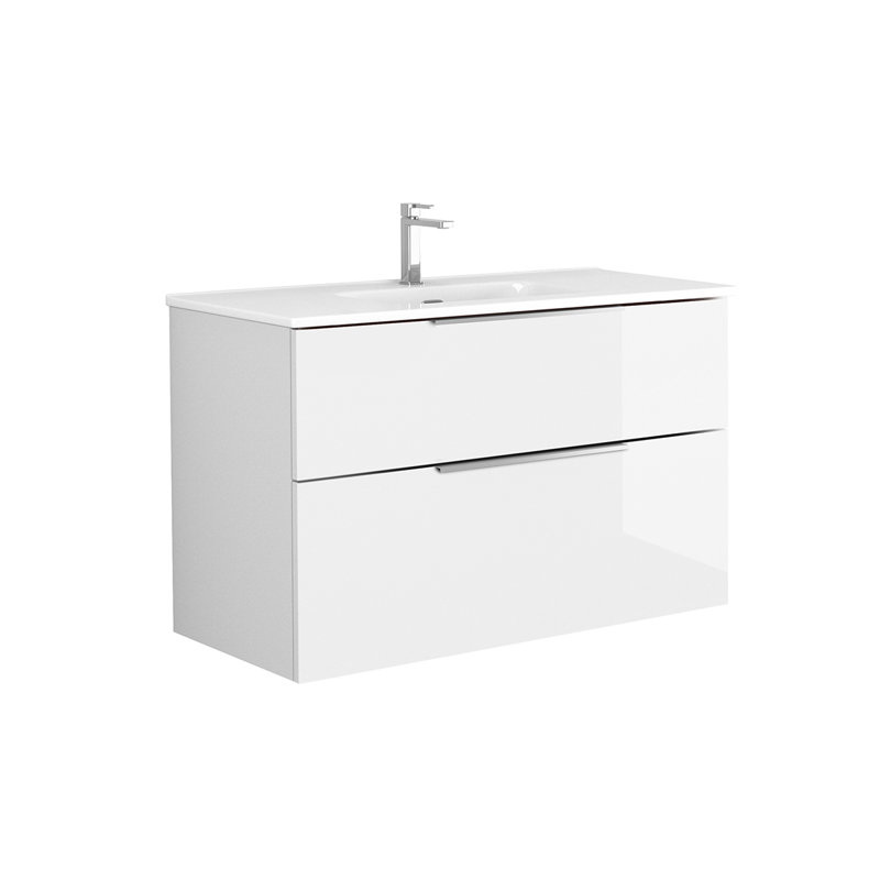 Glossy White Ceramic Single Wall-Mount Bathroom Vanity