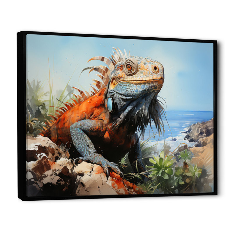 Lézard sur un rocher I sur toile, H 16 po x l 32 po x P 1 po, Cadre flottant noir