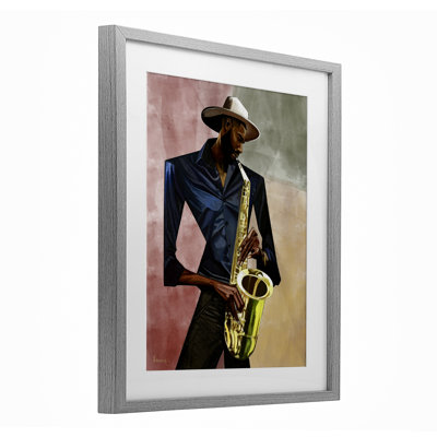 Sax Player Musician Framed Print Under Glass, design by Manasseh Johnson Sr