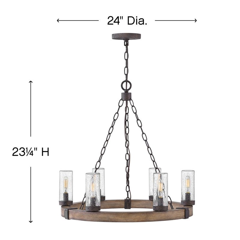 Sawyer 6 - Light Unique / Statement Wagon Wheel Chandelier, Sequoia