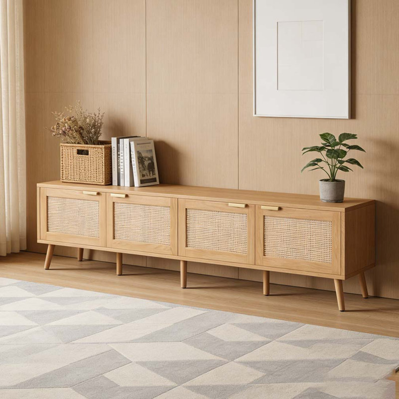 70inch Modern TV Stand with Rattan Doors for TVs up to 80"