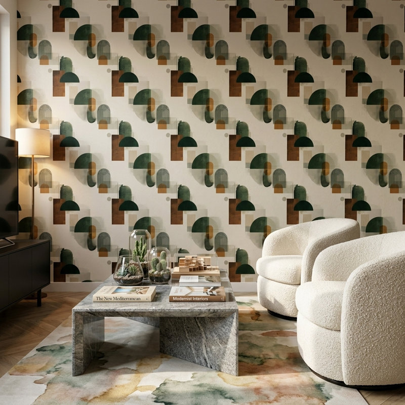 Papier peint texturé en papier Mid Century Modern, Non tissé, non collé